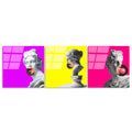 Antik Heykel Pop Art Uclu Set Cam Tablo - Beyaz
