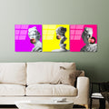 Antik Heykel Pop Art Uclu Set Cam Tablo - Beyaz