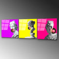 Antik Heykel Pop Art Uclu Set Cam Tablo - Beyaz