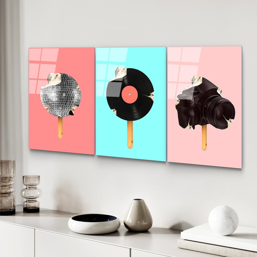 Pop-Art Dondurma Set Cam Tablo - Cok-renkli