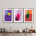 Pop Art Soyut Ucklu Cam Tablo - Mor