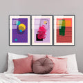 Pop Art Soyut Ucklu Cam Tablo - Mor