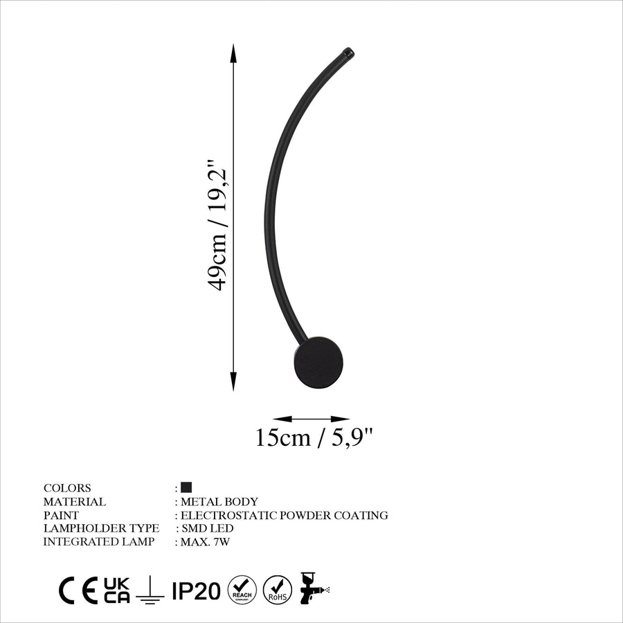 S-Form Modern LED Aplik - Siyah
