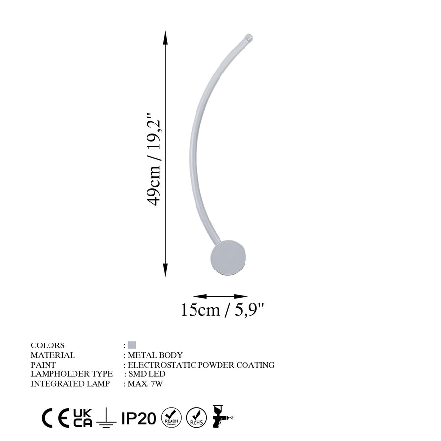 S-Form Modern LED Aplik - Gri