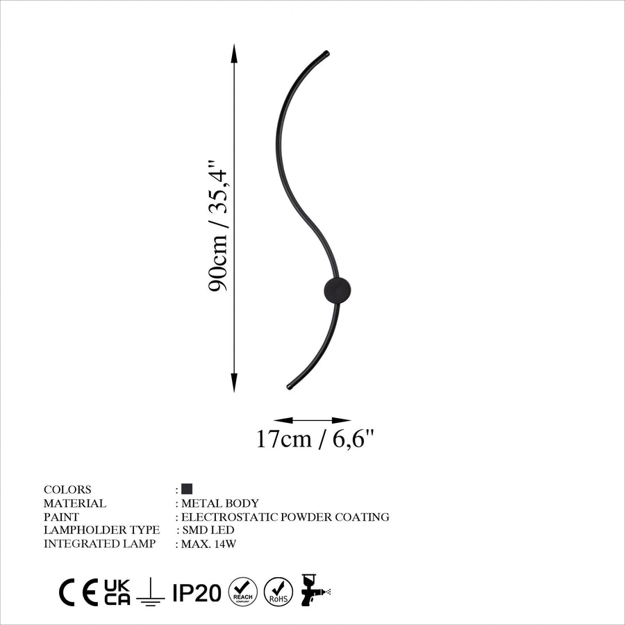 S-Dalga Modern LED Aplik - Siyah