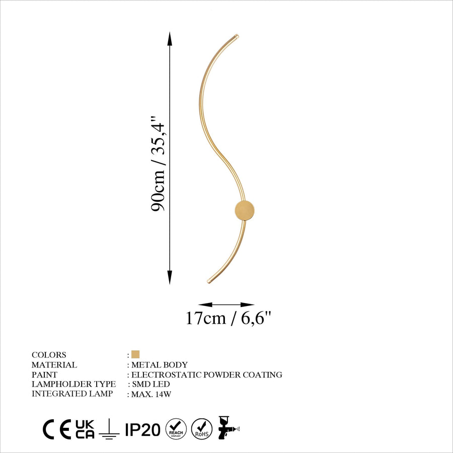 S-Dalga Modern LED Aplik - Altın