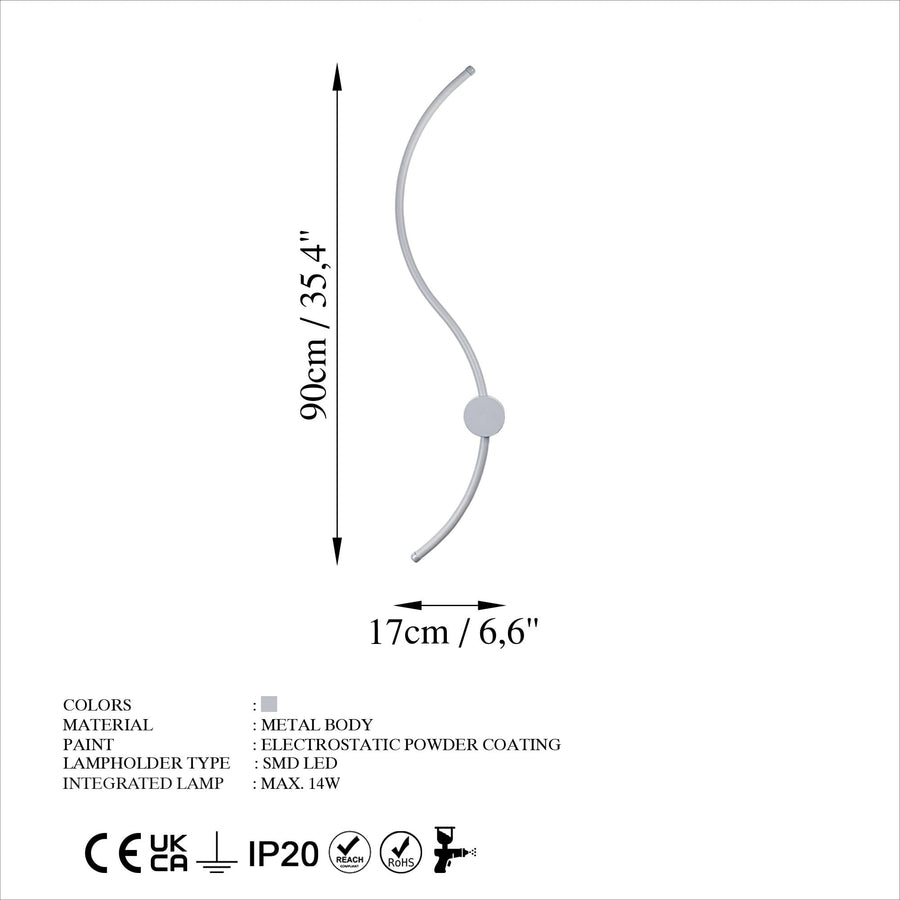 S-Dalga Modern LED Aplik - Beyaz