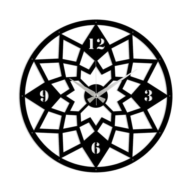 Cicek Mandala Siyah Metal Duvar Saati