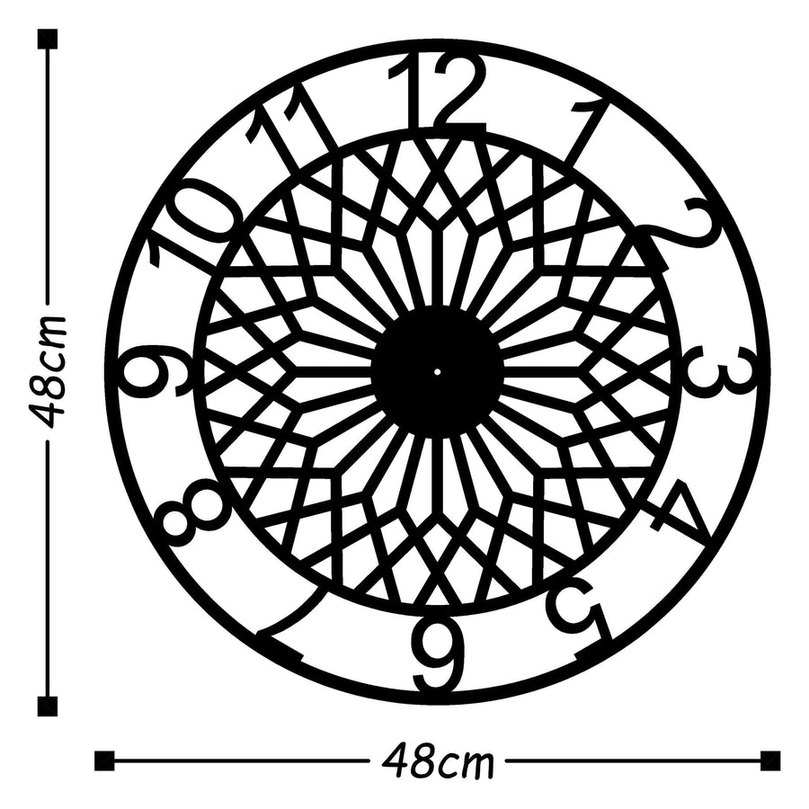 Geometrik Metal Duvar Saati - Siyah