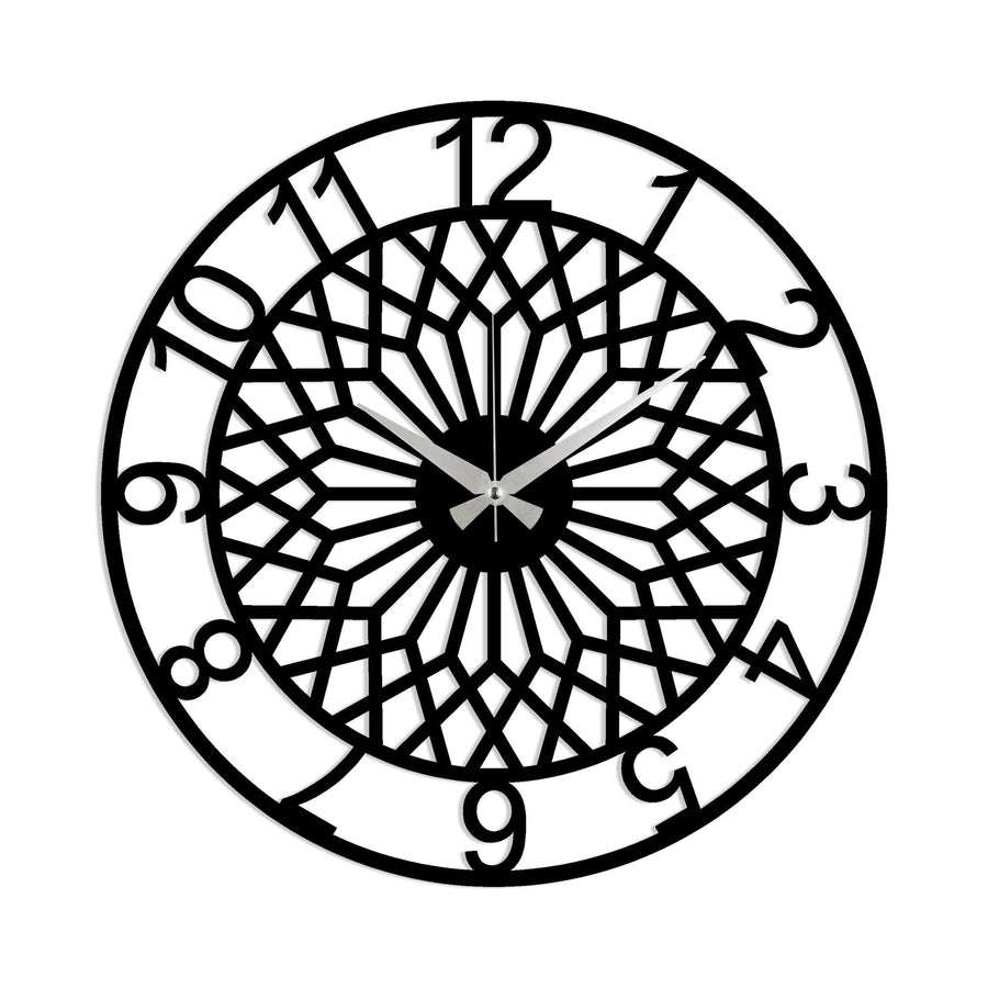Geometrik Metal Duvar Saati - Siyah