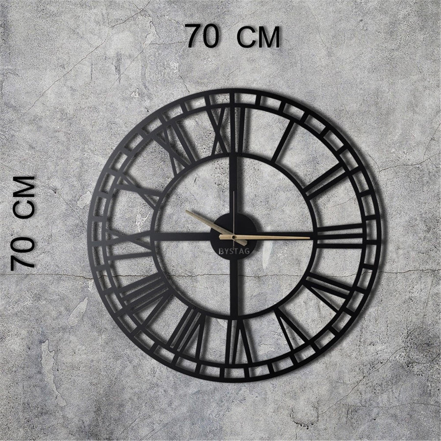 Roma Rakamli Metal Duvar Saati Genis - Siyah