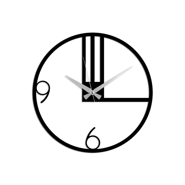 Çizgili Modern Metal Duvar Saati - Siyah