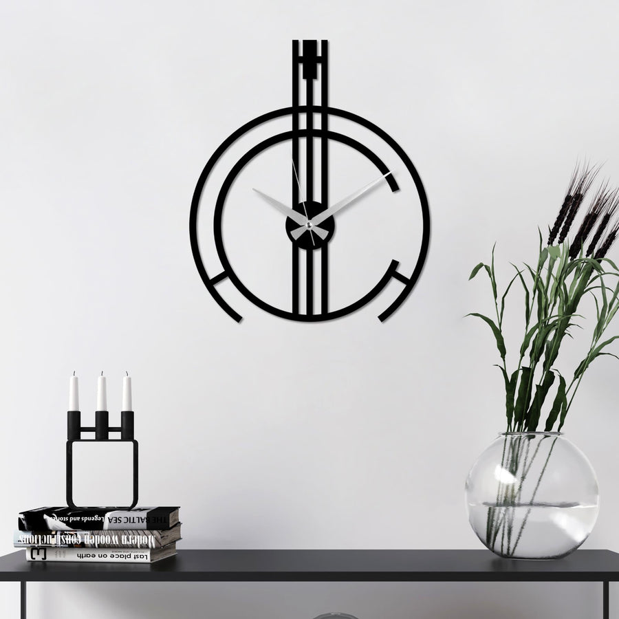 Dikey Çizgi Modern Metal Duvar Saati - Siyah