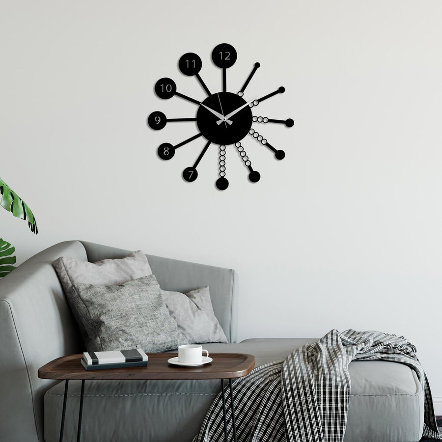 Atom Modern Metal Duvar Saati - Siyah