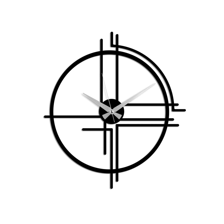 Kesisen Çizgi Modern Metal Duvar Saati - Siyah