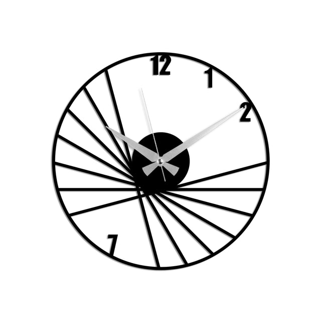 Fan Dilimi Modern Metal Duvar Saati - Siyah