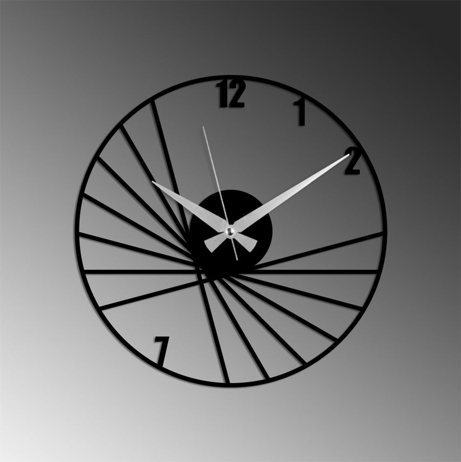 Fan Dilimi Modern Metal Duvar Saati - Siyah