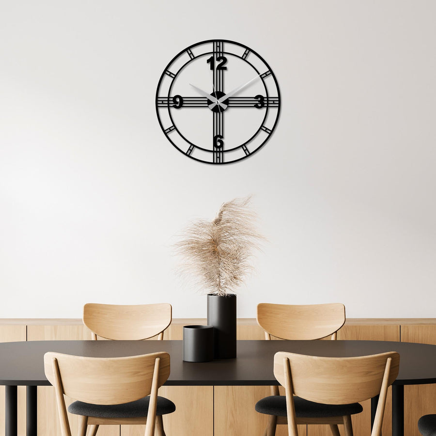Capraz Hatli Modern Metal Duvar Saati - Siyah