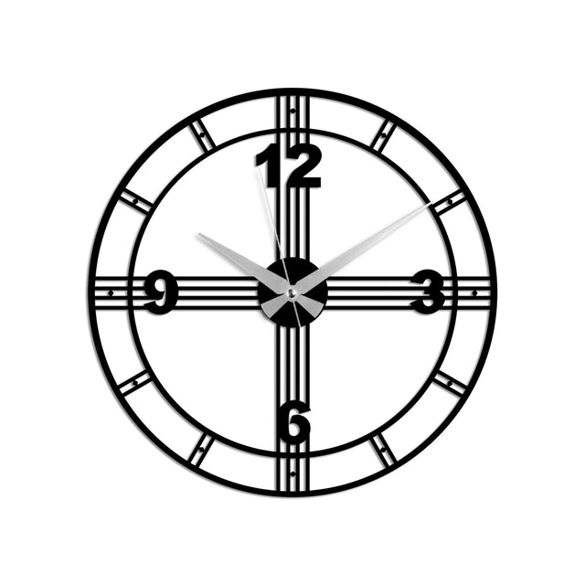 Capraz Hatli Modern Metal Duvar Saati - Siyah