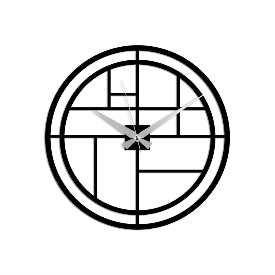 Geometrik Izgara Metal Duvar Saati - Siyah