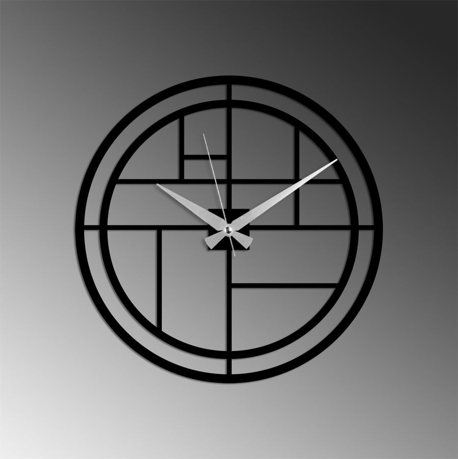 Geometrik Izgara Metal Duvar Saati - Siyah