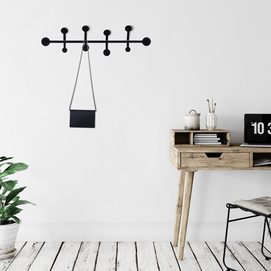 Geometrik Top-Cubuk Metal Duvar Askılığı - Siyah