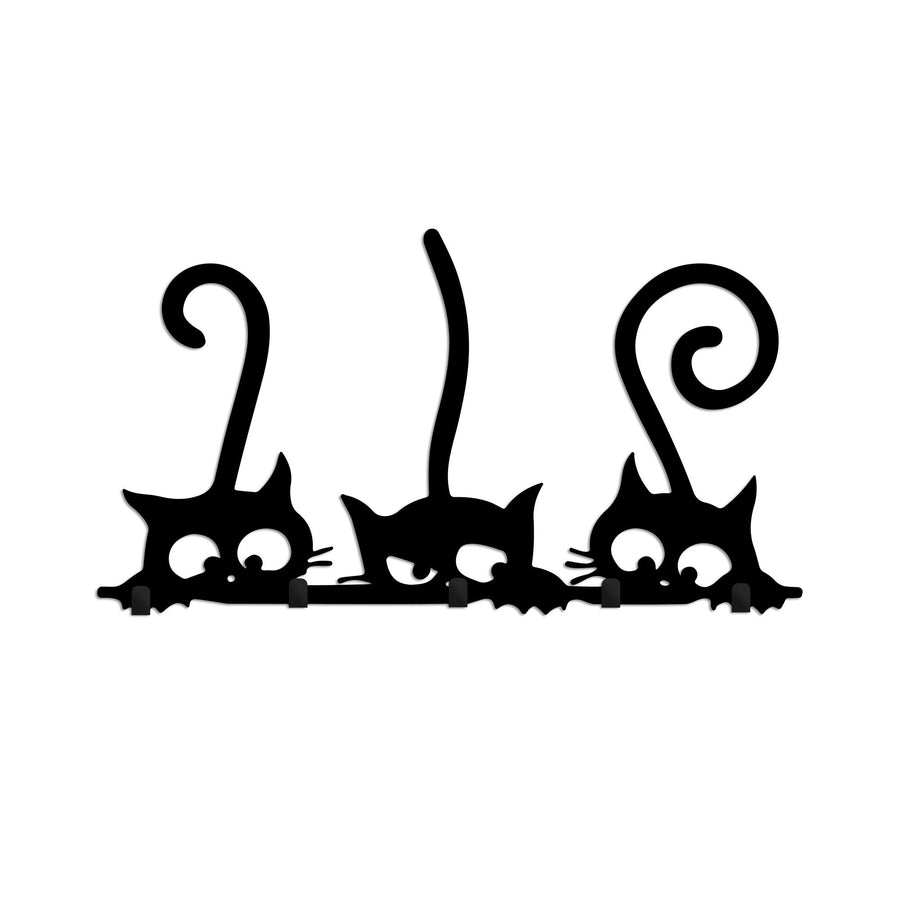Uc Kedi Metal Duvar Askılığı - Siyah