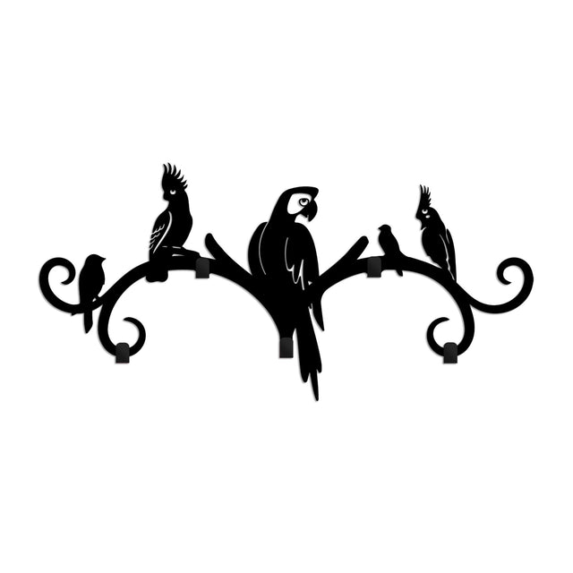 Papagan Kusu Metal Duvar Askılığı - Siyah