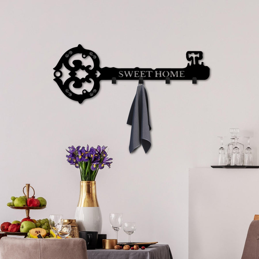 Sweet Home Anahtar Metal Duvar Askılığı - Siyah