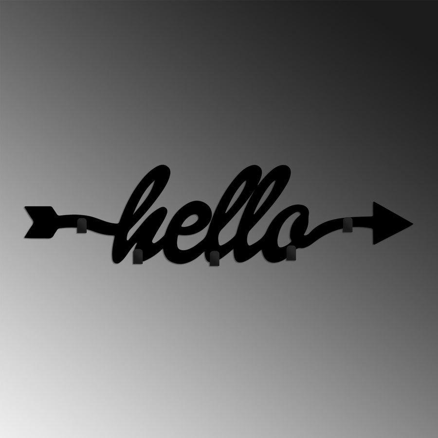 Hello Yazili Ok Metal Duvar Askılığı - Siyah