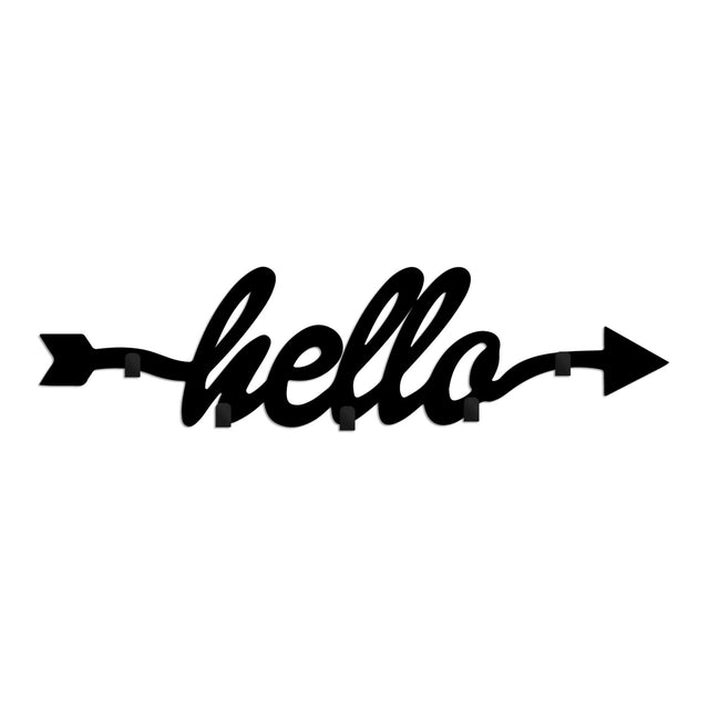 Hello Yazili Ok Metal Duvar Askılığı - Siyah