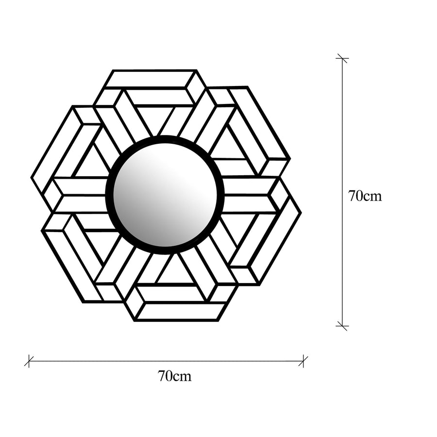 Geometrik Altigen Metal Duvar Aynası - Siyah
