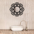 Mandala Yaprak Metal Duvar Aynası - Siyah