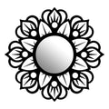 Mandala Yaprak Metal Duvar Aynası - Siyah