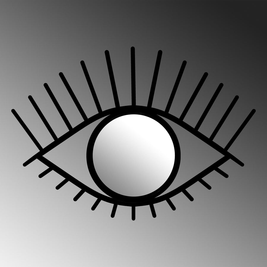 Göz Motifli Metal Duvar Aynası - Siyah
