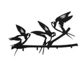 Kus Motifli Metal Duvar Askılığı - Siyah