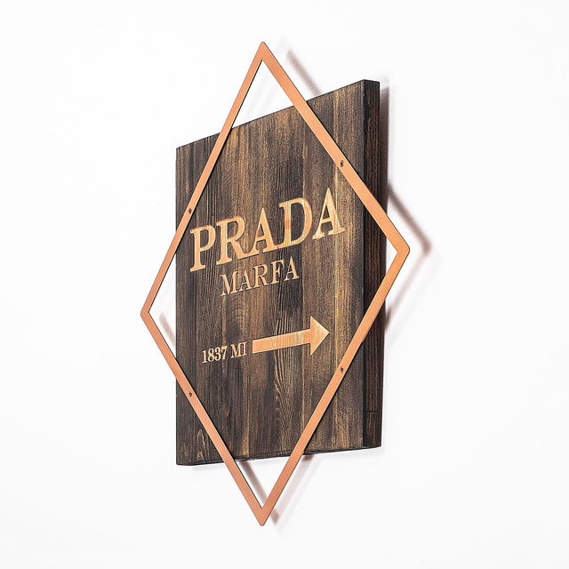 Prada Marfa Bakir Cerceveli Ahsap Metal Pano - Kahve