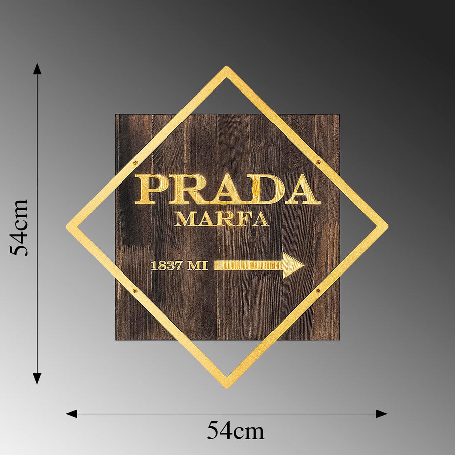 Prada Marfa Altin Cerceveli Ahsap Metal Pano - Kahve