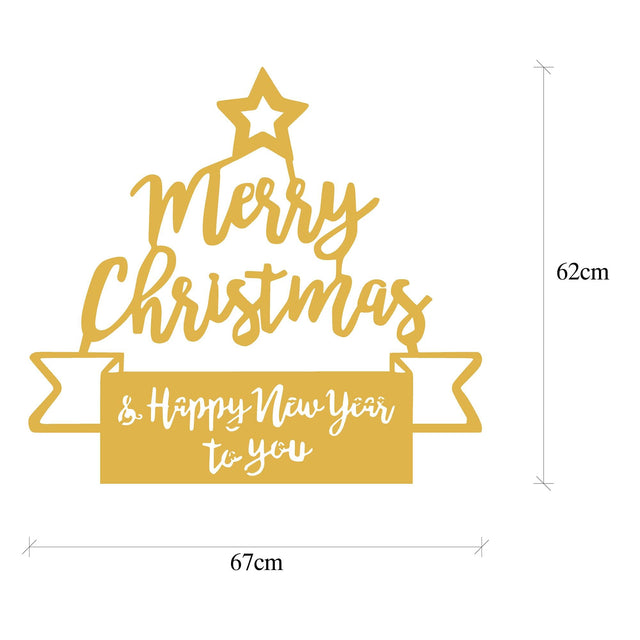 Merry Christmas Yazılı Metal Duvar Aydınlatması - Altın