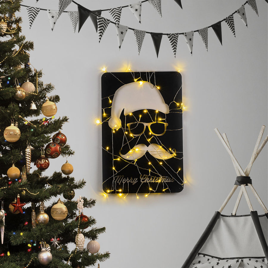 Noel Baba Yüzü Yazılı Metal Duvar Aydınlatması - Siyah
