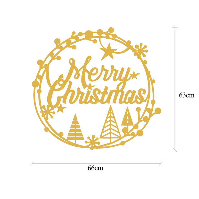 Merry Christmas Yazılı Dairevi Metal Duvar Apliği - Altın
