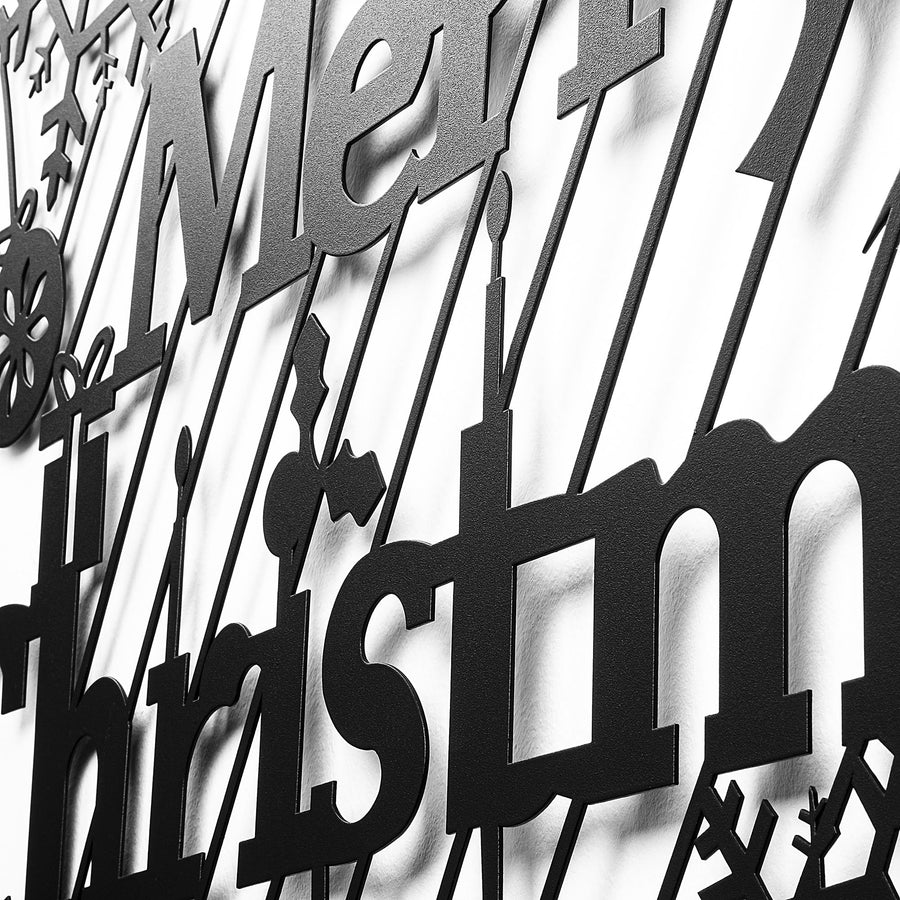 Merry Christmas Kompozisyon Metal Duvar Apligi - Siyah