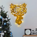 Geyik Basi Merry Christmas Metal Duvar Apligi - Altin