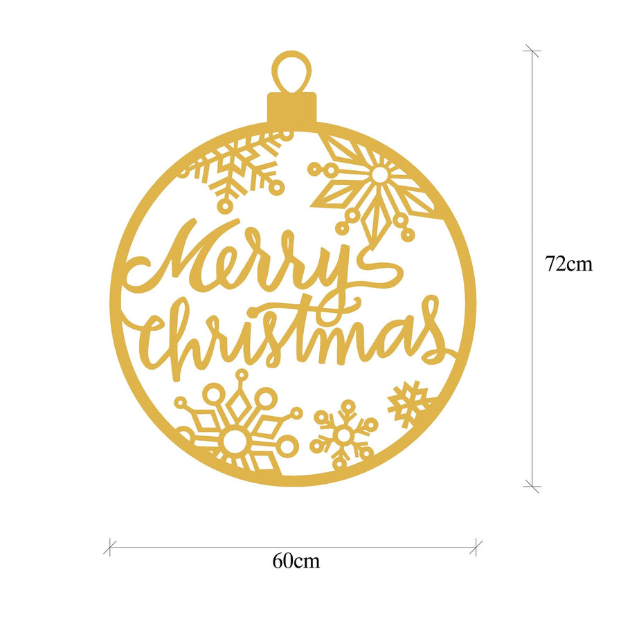 Merry Christmas Yazili Metal Duvar Apligi - Altin