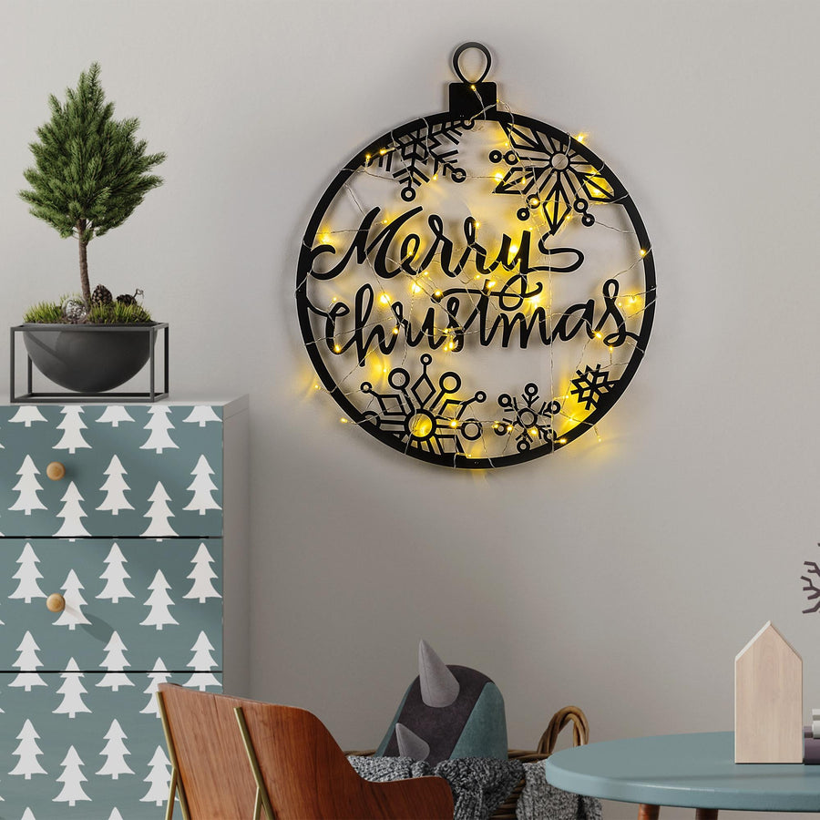Merry Christmas Yazili Metal Duvar Apligi - Siyah