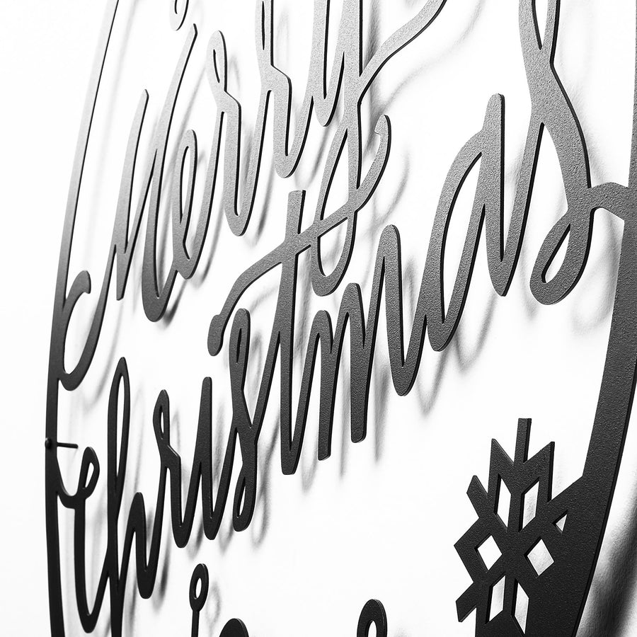 Merry Christmas Yazili Metal Duvar Apligi - Siyah