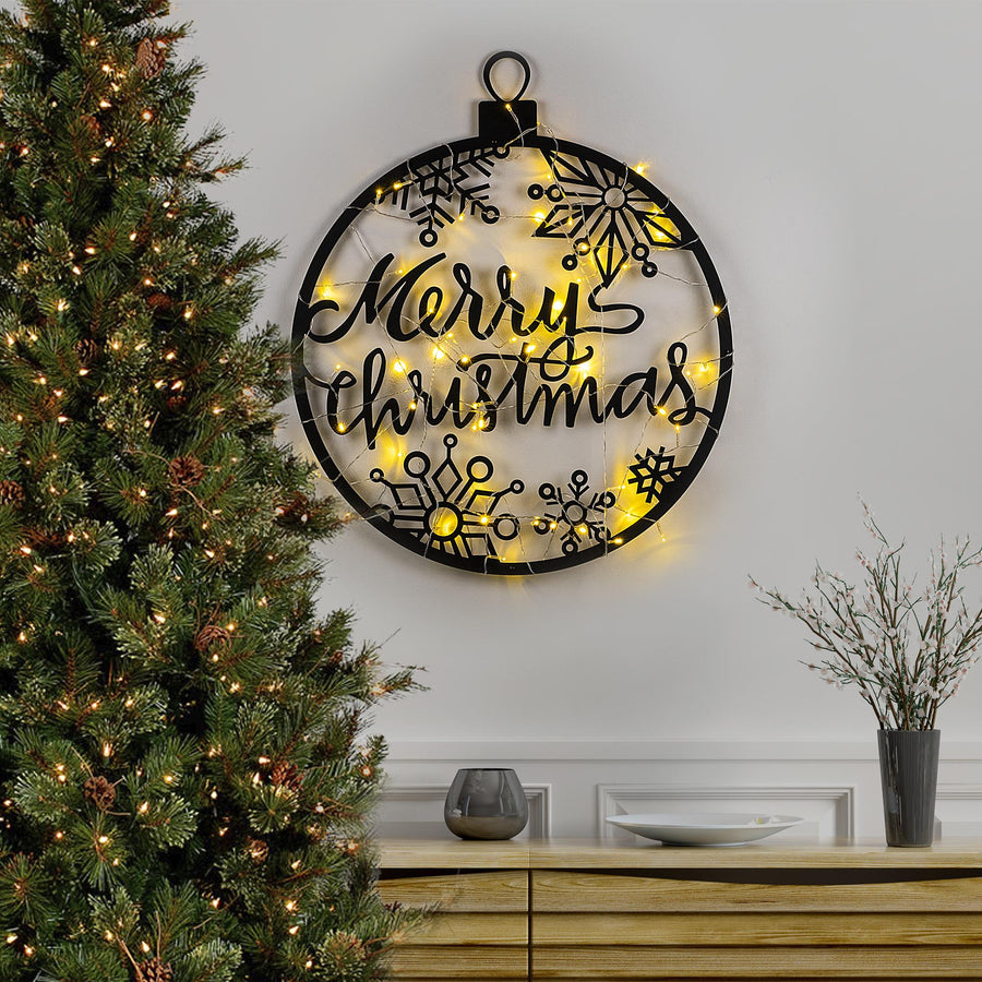 Merry Christmas Yazili Metal Duvar Apligi - Siyah