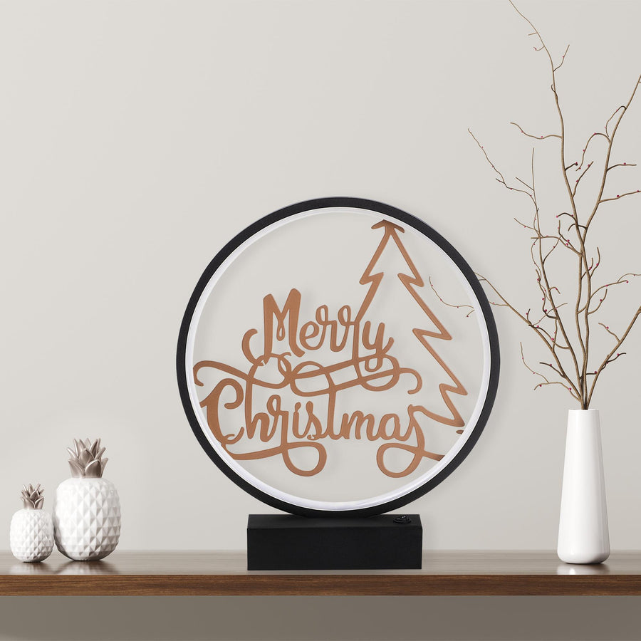 Merry Christmas Yazili Yuvarlak Masa Lambasi - Siyah