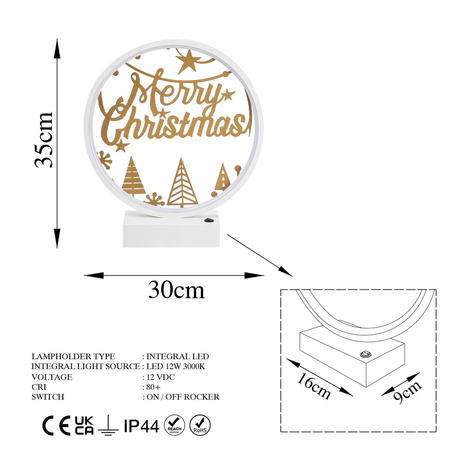 Merry Christmas Agacli Yuvarlak Masa Lambasi - Beyaz