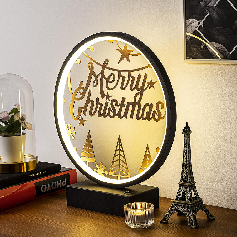 Merry Christmas Agacli Yuvarlak Masa Lambasi - Siyah